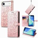 For iPhone Air Cat and Dog Embossed Leather Phone Case(Rose Gold)