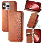 For iPhone 16 Pro Cubic Grid Pressed Magnetic Leather Phone Case(Brown)