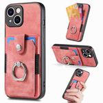 For iPhone 15 Retro Skin-feel Ring Card Wallet Phone Case(Pink)