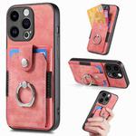 For iPhone 15 Pro Retro Skin-feel Ring Card Wallet Phone Case(Pink)