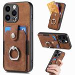For iPhone 15 Pro Retro Skin-feel Ring Card Wallet Phone Case(Brown)