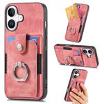 For iPhone 16 Plus Retro Skin-feel Ring Card Wallet Phone Case(Pink)