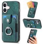 For iPhone 16 Plus Retro Skin-feel Ring Card Wallet Phone Case(Green)