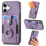 For iPhone 16 Plus Retro Skin-feel Ring Card Wallet Phone Case(Purple)