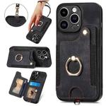 For iPhone 15 Pro Retro Skin-feel Ring Multi-card Wallet Phone Case(Black)