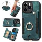 For iPhone 15 Pro Retro Skin-feel Ring Multi-card Wallet Phone Case(Green)