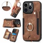 For iPhone 15 Pro Retro Skin-feel Ring Multi-card Wallet Phone Case(Brown)