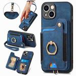 For iPhone 15 Plus Retro Skin-feel Ring Multi-card Wallet Phone Case(Blue)