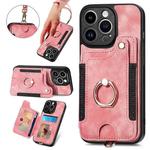 For iPhone 15 Pro Max Retro Skin-feel Ring Multi-card Wallet Phone Case(Pink)