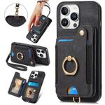 For iPhone 16 Pro Retro Skin-feel Ring Multi-card Wallet Phone Case(Black)