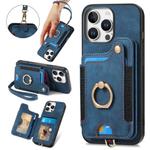 For iPhone 16 Pro Retro Skin-feel Ring Multi-card Wallet Phone Case(Blue)