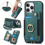 For iPhone 16 Pro Retro Skin-feel Ring Multi-card Wallet Phone Case(Green)