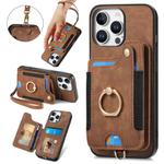 For iPhone 16 Pro Max Retro Skin-feel Ring Multi-card Wallet Phone Case(Brown)