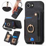 For iPhone 16e Retro Skin-feel Ring Multi-card Wallet Phone Case(Black)