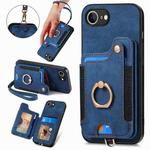 For iPhone 16e Retro Skin-feel Ring Multi-card Wallet Phone Case(Blue)