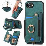 For iPhone 16e Retro Skin-feel Ring Multi-card Wallet Phone Case(Green)