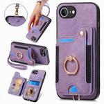 For iPhone 16e Retro Skin-feel Ring Multi-card Wallet Phone Case(Purple)