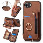 For iPhone 16e Retro Skin-feel Ring Multi-card Wallet Phone Case(Brown)