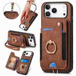 For iPhone 17 Pro Max Retro Skin-feel Ring Multi-card Wallet Phone Case(Brown)