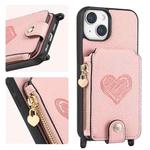 For iPhone 15 Crossbody Love Zipper Leather Back Phone Case(Pink)