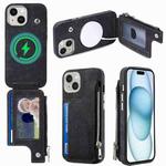 For iPhone 15 Plus Magsafe Zipper RFID Wallet All-inclusive Shockrpoof Phone Case(Black)