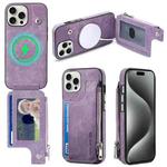 For iPhone 15 Pro Magsafe Zipper RFID Wallet All-inclusive Shockrpoof Phone Case(Purple)