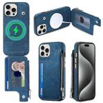 For iPhone 15 Pro Magsafe Zipper RFID Wallet All-inclusive Shockrpoof Phone Case(Blue)
