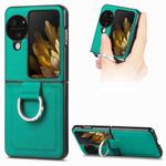 For OPPO Find N3 Flip Litchi PU Diamond-encrusted Ring Phone Case(Green)