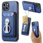 For iPhone 15 Plus Skin Feel Ring Holder Wallet Magnetic Phone Case(Blue)