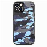 For iPhone 15 Pro Retro Camouflage Leather Back Phone Case(Blue)