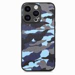 For iPhone 15 Retro Camouflage Leather Back Phone Case(Blue)