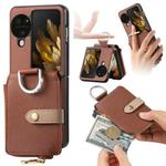For OPPO Find N3 Flip Vertical Flip Zipper Wallet Ring Leather Phone Case(Brown)