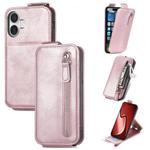 For iPhone 16 Plus Zipper Wallet Vertical Flip Leather Phone Case(Rose Gold)