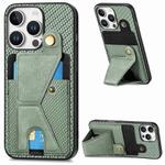 For iPhone 16 Pro Max Carbon Fiber Wallet Flip Card K-shaped Holder Phone Case(Green)