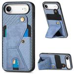 For iPhone Air Carbon Fiber Wallet Flip Card K-shaped Holder Phone Case(Blue)