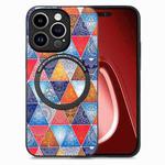 For iPhone 15 Pro Colored Drawing Leather Back Phone Case(Rhombus Mandala)