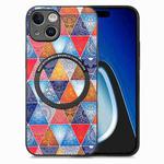 For iPhone 15 Plus Colored Drawing Leather Back Phone Case(Rhombus Mandala)