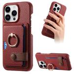 For iPhone 15 Pro Max Litchi Leather Oil Edge Ring Card Back Phone Case(Red)