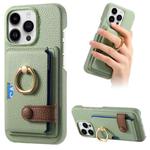 For iPhone 13 Pro Max Litchi Leather Oil Edge Ring Card Back Phone Case(Tea Green)
