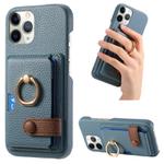 For iPhone 11 Pro Max Litchi Leather Oil Edge Ring Card Back Phone Case(Light Blue)