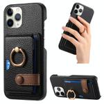 For iPhone 11 Pro Litchi Leather Oil Edge Ring Card Back Phone Case(Black)