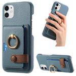 For iPhone 12 Litchi Leather Oil Edge Ring Card Back Phone Case(Light Blue)