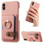 For iPhone X / XS Litchi Leather Oil Edge Ring Card Back Phone Case(Pink)