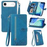 For iPhone Air Embossed Flower Zipper Leather Phone Case(Blue)