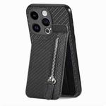 For iPhone 15 Pro Max Carbon Fiber Vertical Flip Zipper Phone Case(Black)