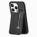 For  iPhone 16 Pro Max Carbon Fiber Vertical Flip Zipper Phone Case(Black)