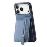 For iPhone 17 Pro Max Carbon Fiber Vertical Flip Zipper Phone Case(Blue)