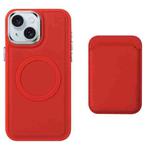 For iPhone 15 Pro Imitation Liquid Skin Feel Plating Magsafe Card Bag Phone Case(Red)
