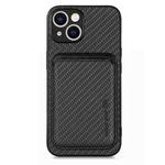 For iPhone 15 Plus Carbon Fiber Leather Card Magsafe Phone Case(Black)