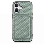 For iPhone 16 Carbon Fiber Leather Card Magsafe Phone Case(Green)